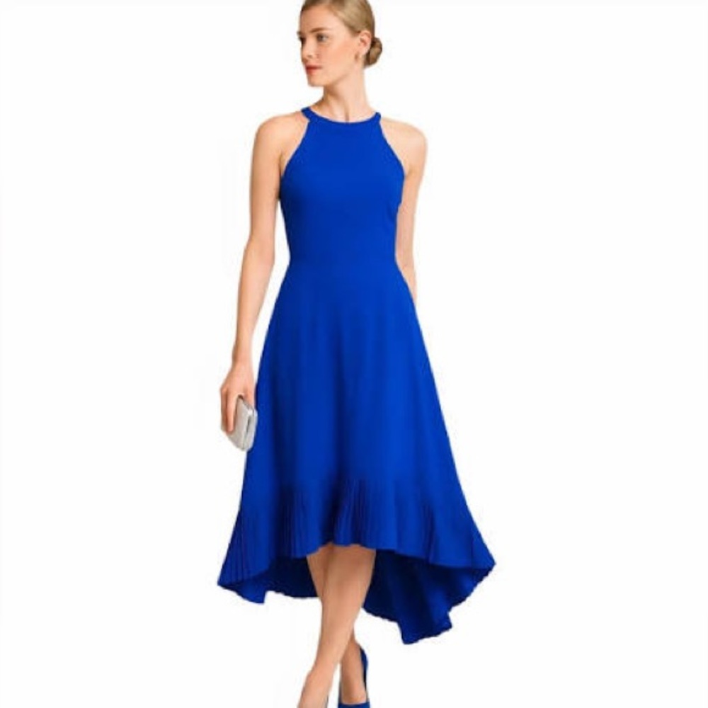Kensie Sleeveless Midi Dress in Royal Blue with Pleated hi/low hem! Size 12